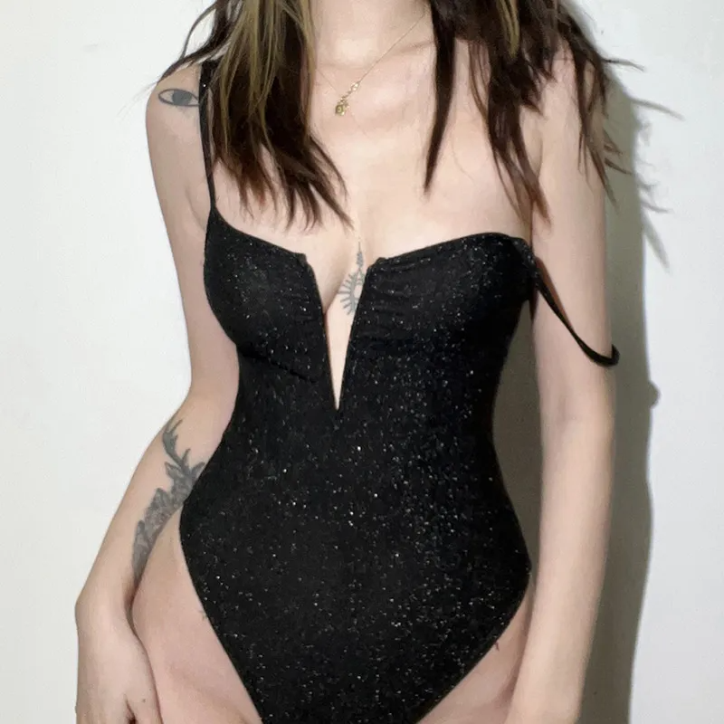 Glam Hour Plunge Bodysuit  Castello Clothing Line   