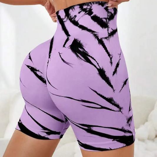 Shockwave High-Rise Ribbed Tie-Dye Biker Shorts workout shorts Castello Clothing Line