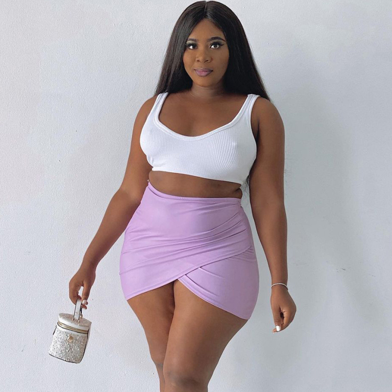 High Waist Mini Wrap Skirt - Slim Fit & Ultra Short - Polyester/Spandex  Castello Clothing Line   