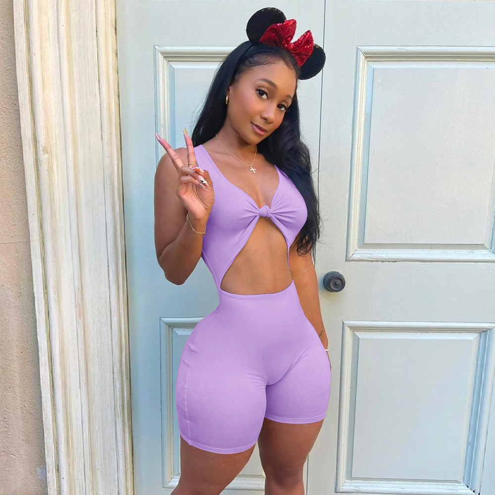 Flirt Knot Cutout Biker Short Romper  Castello Clothing Line   