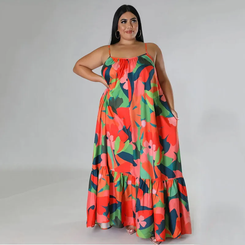Adeline Plus Size Floral Tiered A-Line Maxi Dress maxi dress Castello Clothing Line