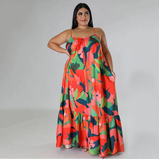 Adeline Plus Size Floral Tiered A-Line Maxi Dress maxi dress Castello Clothing Line