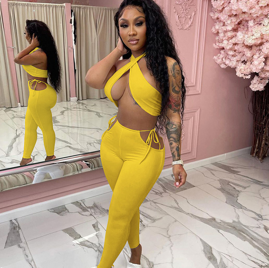 Halter Top & Cut Out Pants Set  Castello Clothing Line   