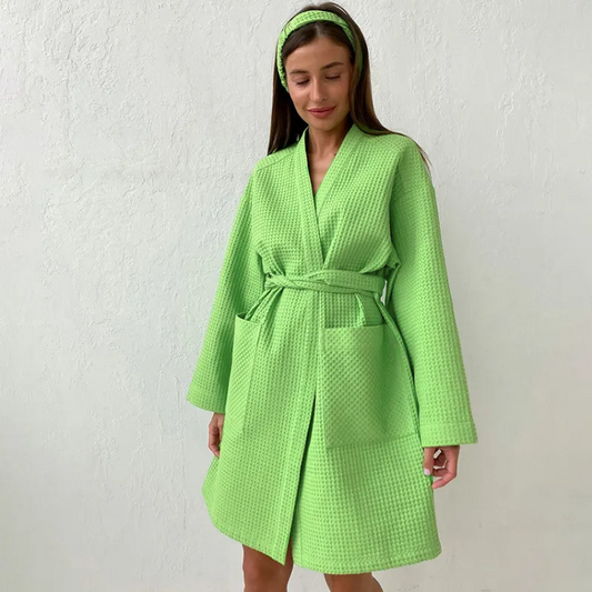 Lime Bliss Waffle-Knit Cotton Spa Robe  Castello Clothing Line   