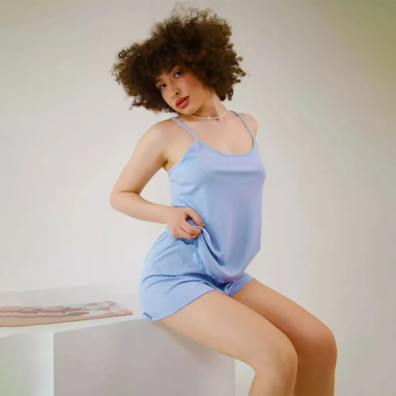 Dreamy Bliss Ribbed Cami Shorts Lounge Set  Castello Clothing Line   
