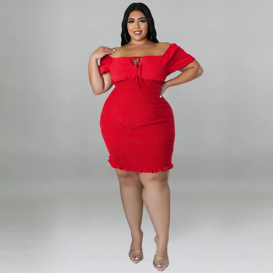 Juliana Plus Size Smocked Off-Shoulder Bodycon Mini Dress Castello Clothing Line