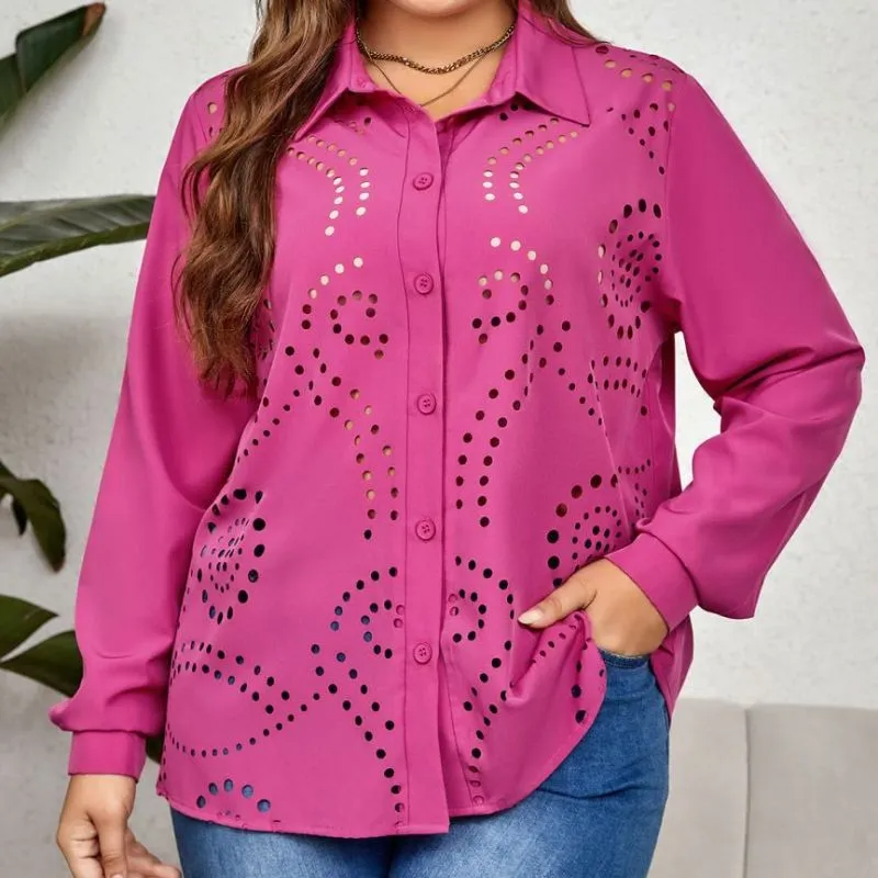 Laser Luxe Long Sleeve Button-Down Blouse  Castello Clothing Line   