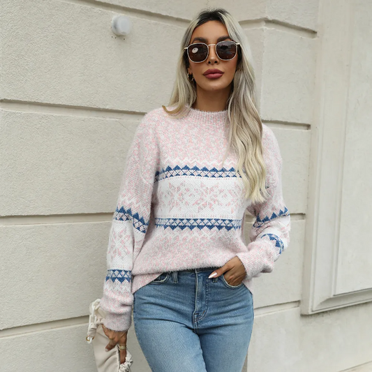Cozy Hues Fair Isle Knit Long Sleeve Sweater Castello Clothing Line