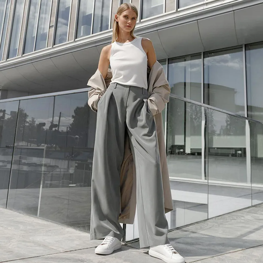 Tamsin High-Waisted Pleated Wide-Leg Trousers Castello Clothing Line