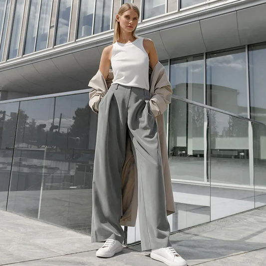 Tamsin High-Waisted Pleated Wide-Leg Trousers Castello Clothing Line