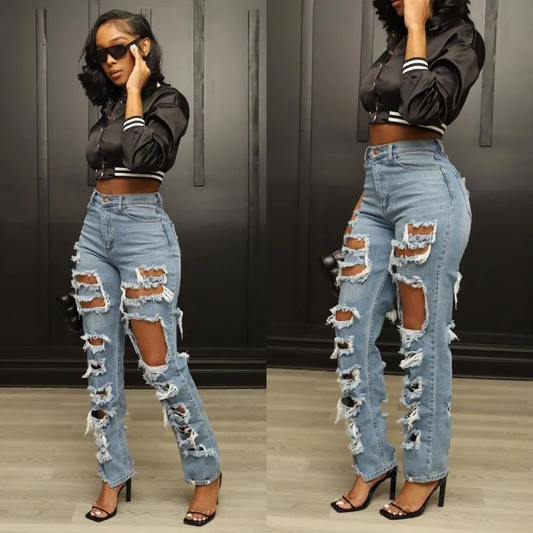 High Waist Ripped Jeans  Castello Clothing Line   