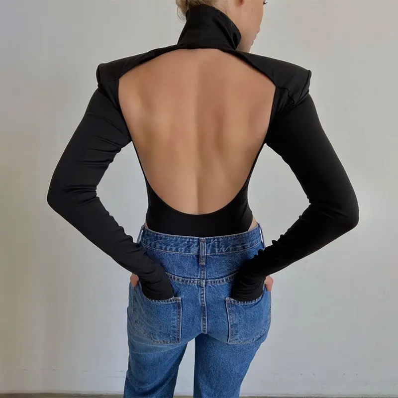 Bold Reveal Open-Back Long Sleeve Bodysuit  Castello Clothing Line   