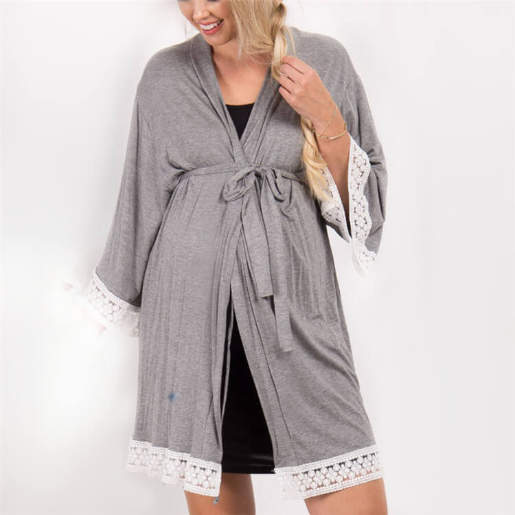 Gentle Bloom Maternity Lace-Trim Short Wrap Robe  Castello Clothing Line   