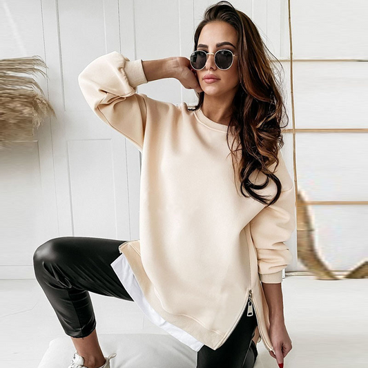 Perfect Affair Oversized Long Sleeve Side-Zip Sweatshirt Castello Clothing Line