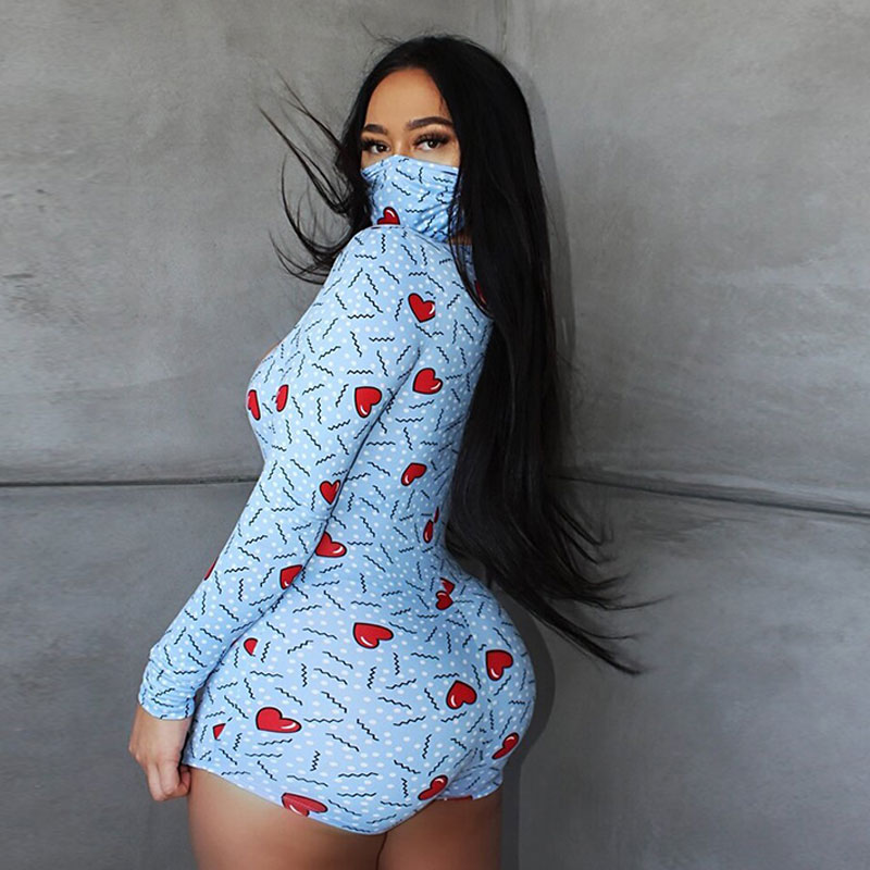 Heartbreaker Plunge Long-Sleeve Printed Romper  Castello Clothing Line   