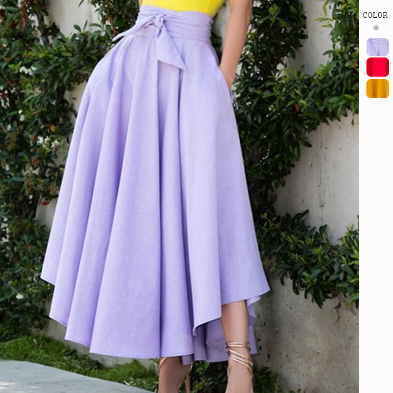 High Waist Asymmetrical Bandage Maxi Skirt - Flare Cut, Pocket Detail  Castello Clothing Line   