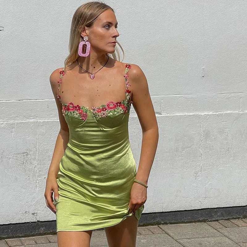 Cassandra Floral Embroidered Satin Bustier Mini Dress Castello Clothing Line