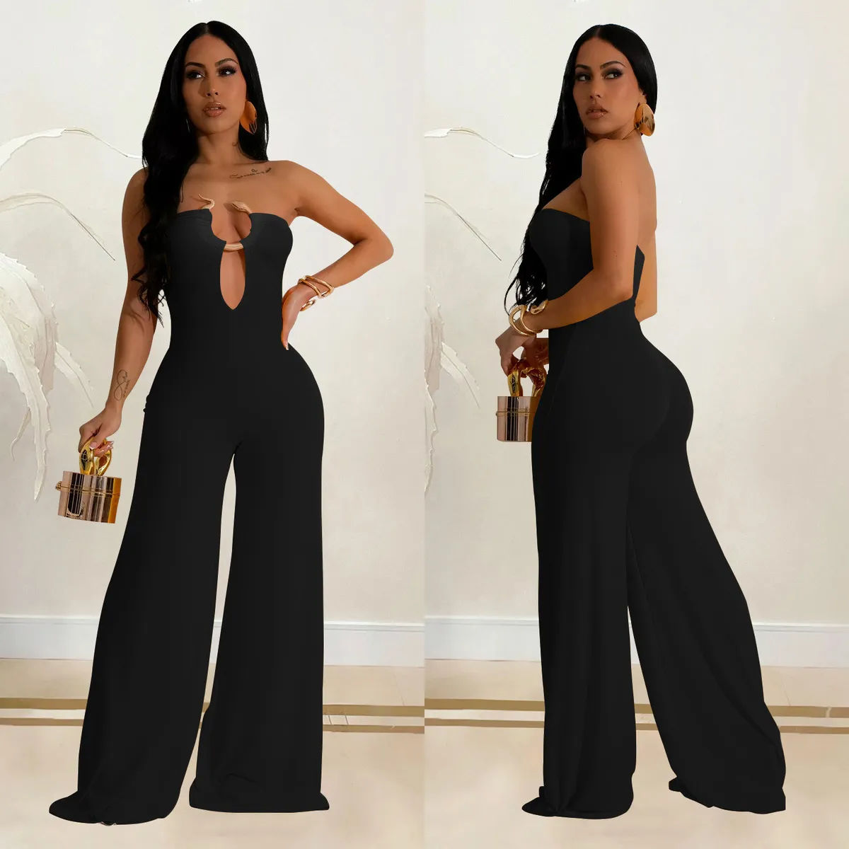 Zuri Strapless Cutout Wide-Leg Jumpsuit women jumpsuits Castello Clothing Line