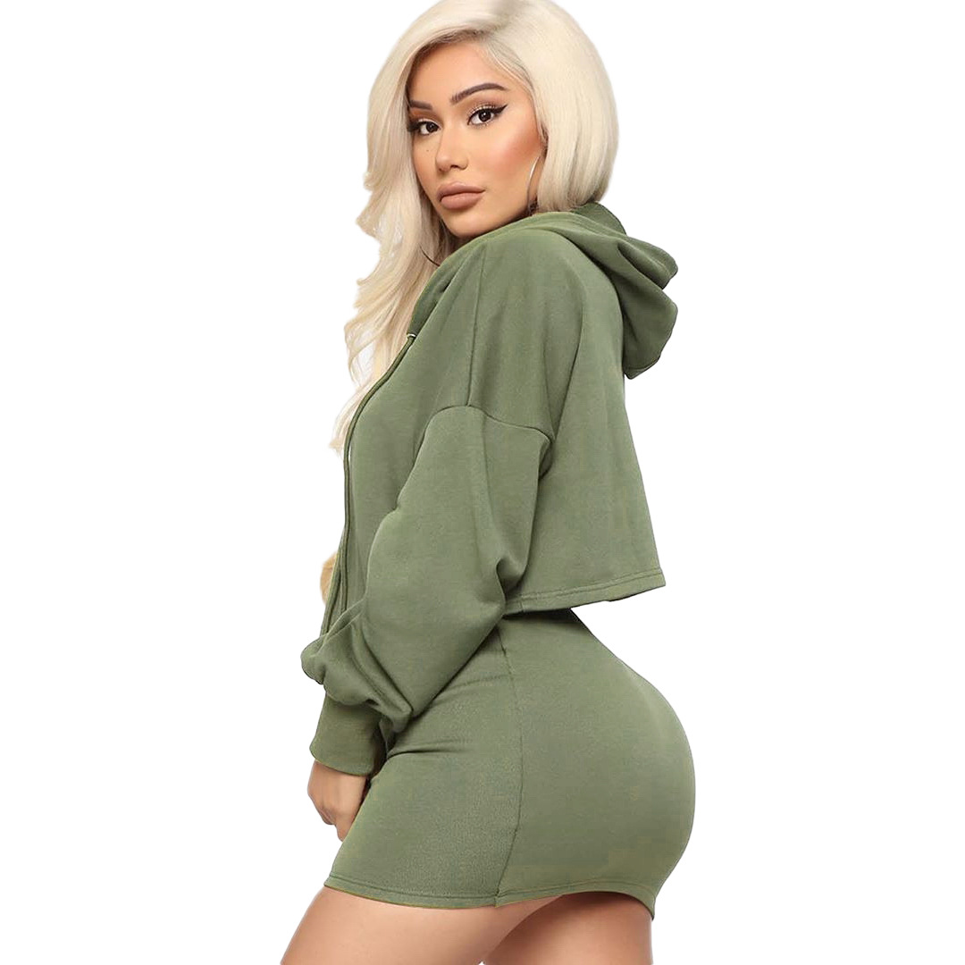 Cropped Hooded Sweater & Drawstring Skirt Set  Castello Clothing Line   