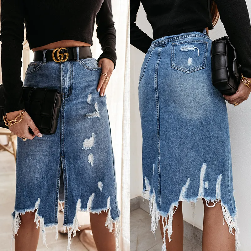 Ripped to Shreds Distressed Denim Skirt  Castello Clothing Line   