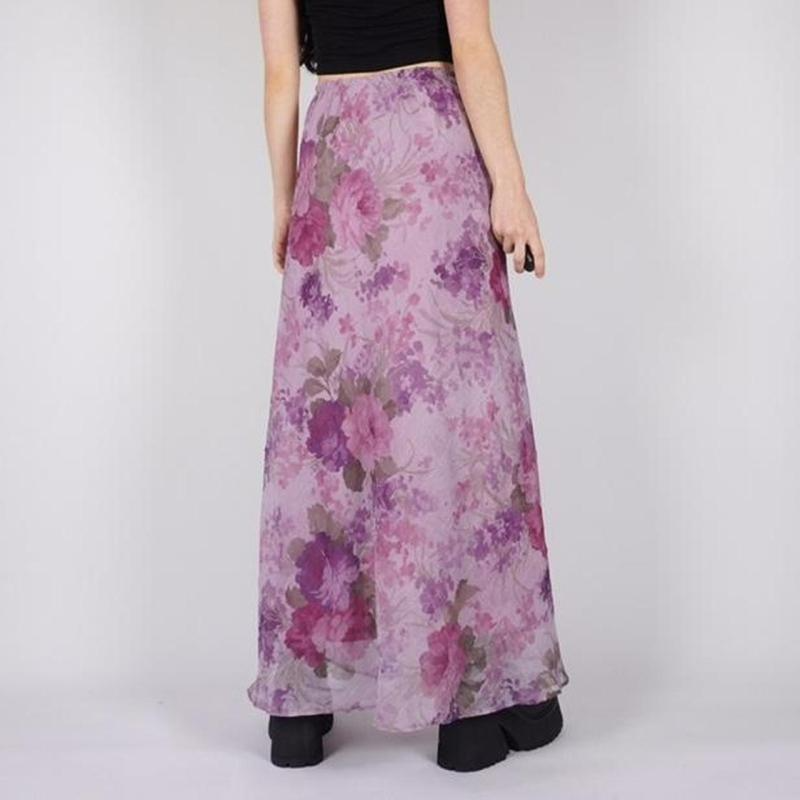 Floral Chiffon Maxi Skirt - Lightweight High Waist Mesh/Polyester  Castello Clothing Line   