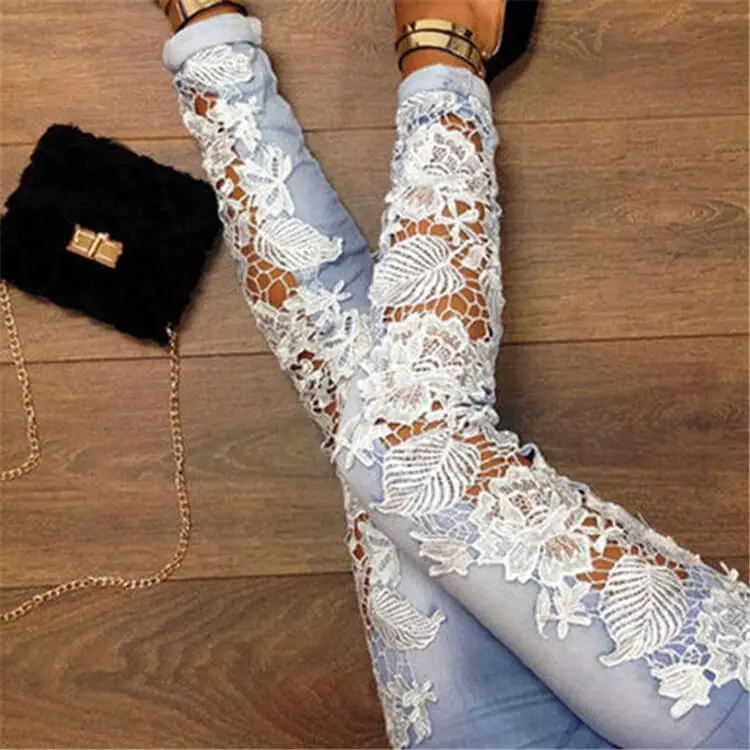 Floral Applique Skinny Jeans  Castello Clothing Line   