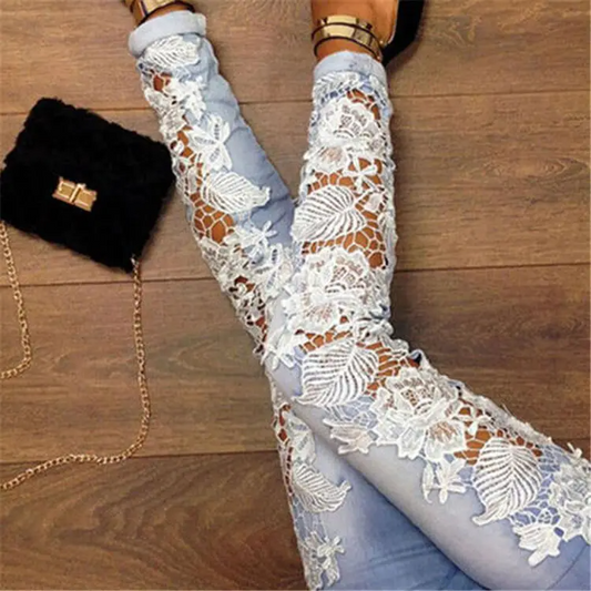 Floral Applique Skinny Jeans  Castello Clothing Line   