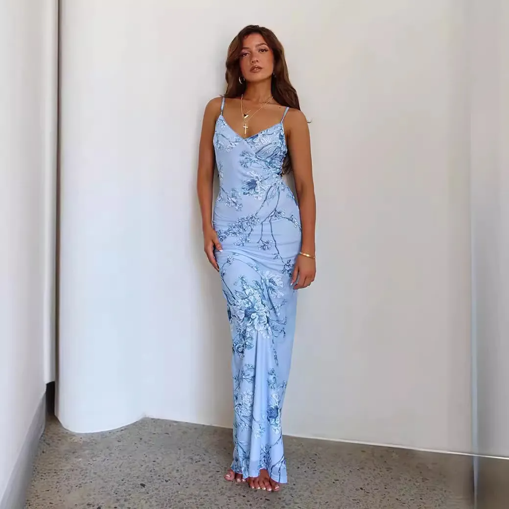 Mia Floral Print Spaghetti Strap Bodycon Maxi Dress maxi dress Castello Clothing Line