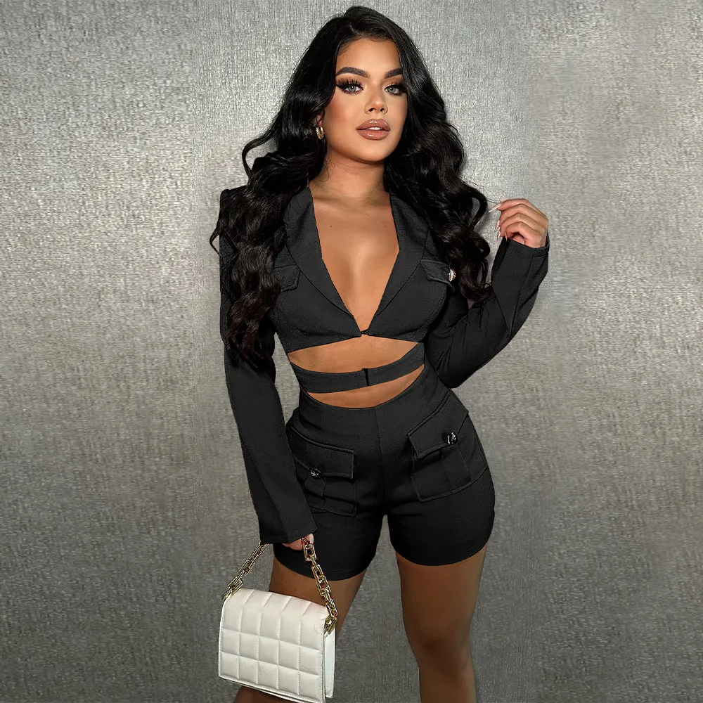 Boss Babe Cutout Blazer Long-Sleeve Romper  Castello Clothing Line   