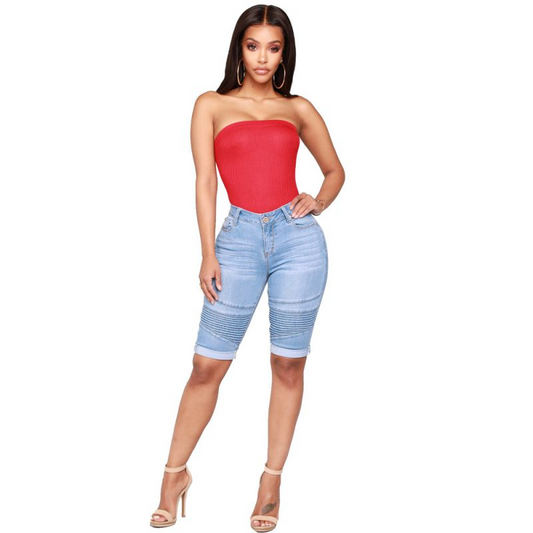 UrbanFlex High-Rise Stretch Biker Jean Shorts  Castello Clothing Line   