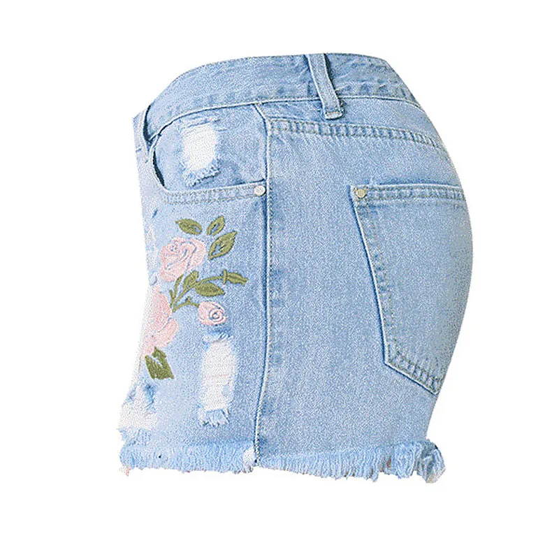 BloomEdge High-Rise Floral Embroidered Jean Shorts  Castello Clothing Line   