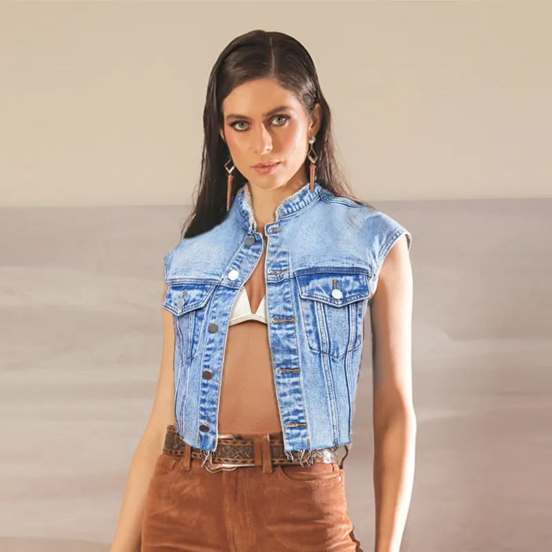 Sierra Denim Cropped Sleeveless Jacket Castello Clothing Line