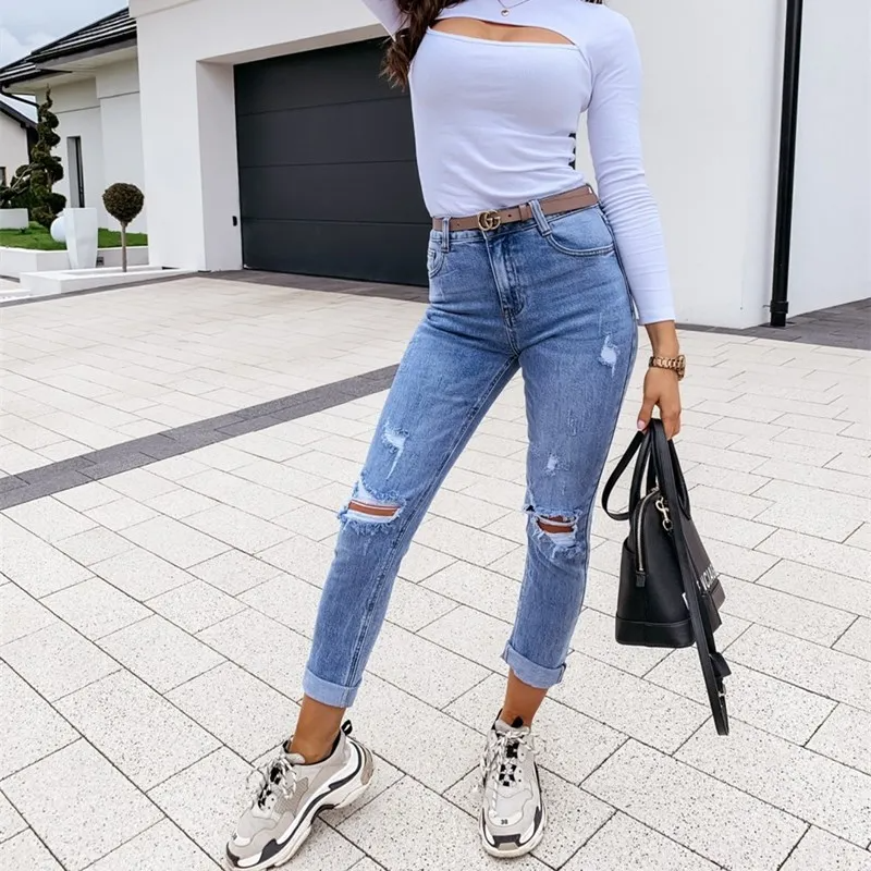Cropped Ripped Skinny Jeans  Castello Clothing Line   