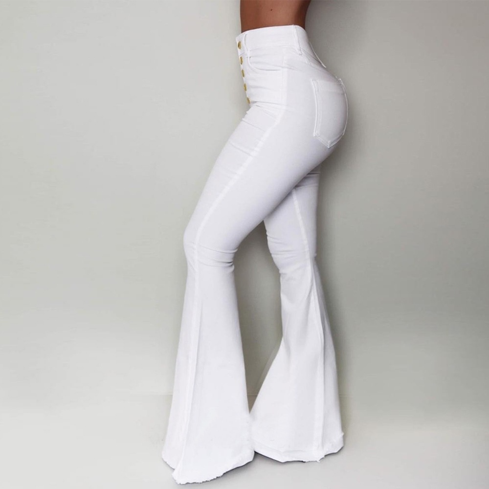 Amaya High-Waisted Button-Up Flared Pants Castello Clothing Line