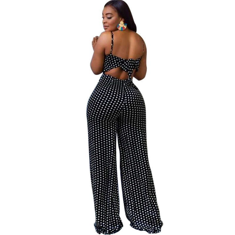 Lina Sleeveless Polka Dot Cutout Tie Back Wide Leg Jumpsuit women jumpsuits Castello Clothing Line