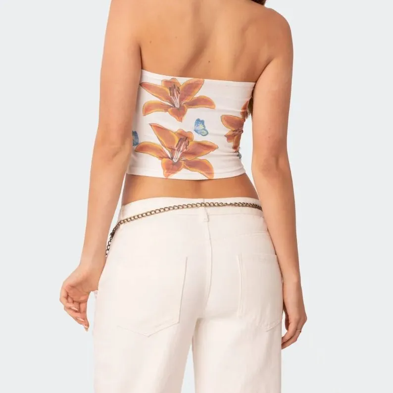 Blossom Breeze Strapless Crop Top  Castello Clothing Line   