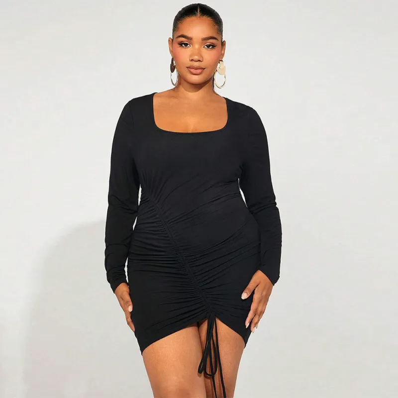 Jolie Plus Size Ruched Long Sleeve Bodycon Mini Dress mini dress Castello Clothing Line