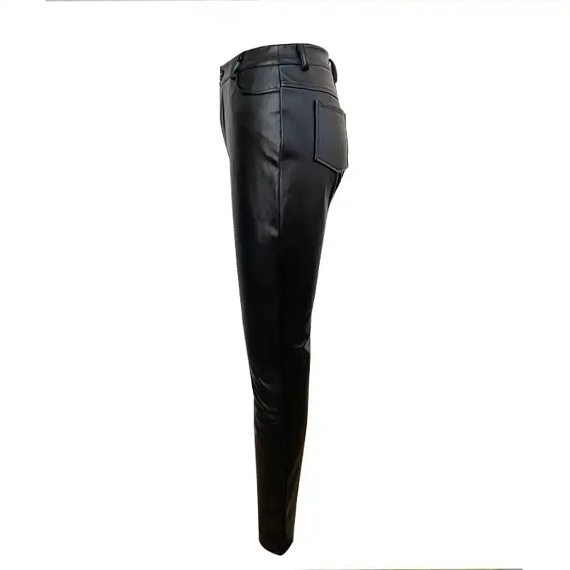 Catalina High-Waisted Faux Leather Slim-Fit Split-Hem Pants Castello Clothing Line