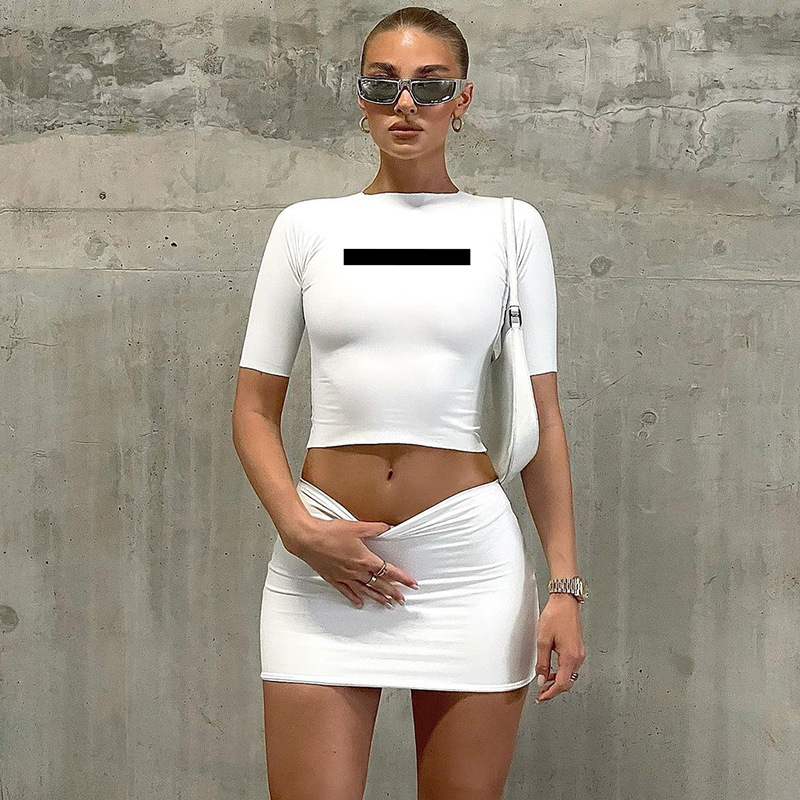 Cropped Tee & Mini Skirt Set in Slim Fit (Polyester/Milk Fiber)  Castello Clothing Line   