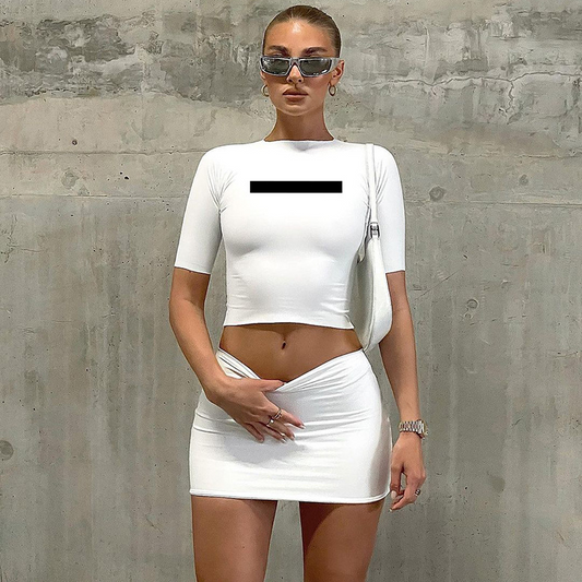 Cropped Tee & Mini Skirt Set in Slim Fit (Polyester/Milk Fiber)  Castello Clothing Line   