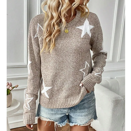 Star Struck Crew Neck Long Sleeve Knit Sweater Castello Clothing Line