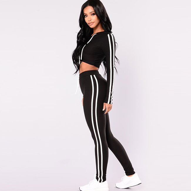 Hooded Crop Top & Pants Set - Color Block, Long Sleeves, High Waist  Castello Clothing Line   
