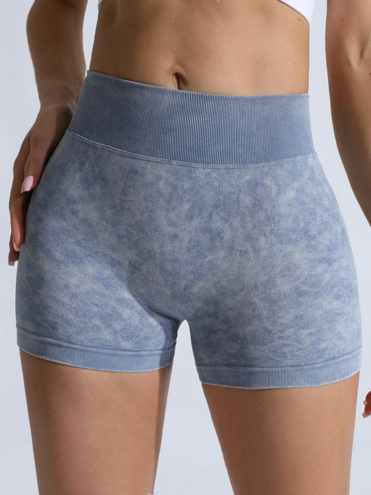 Unspoken High-Rise Seamless Scrunch Butt Acid Wash Biker Shorts workout shorts Castello Clothing Line