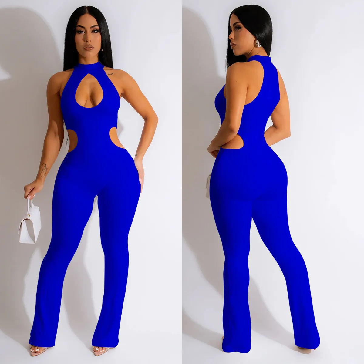 Sapphira Sleeveless Halter Cutout Fitted Jumpsuit women jumpsuits Castello Clothing Line