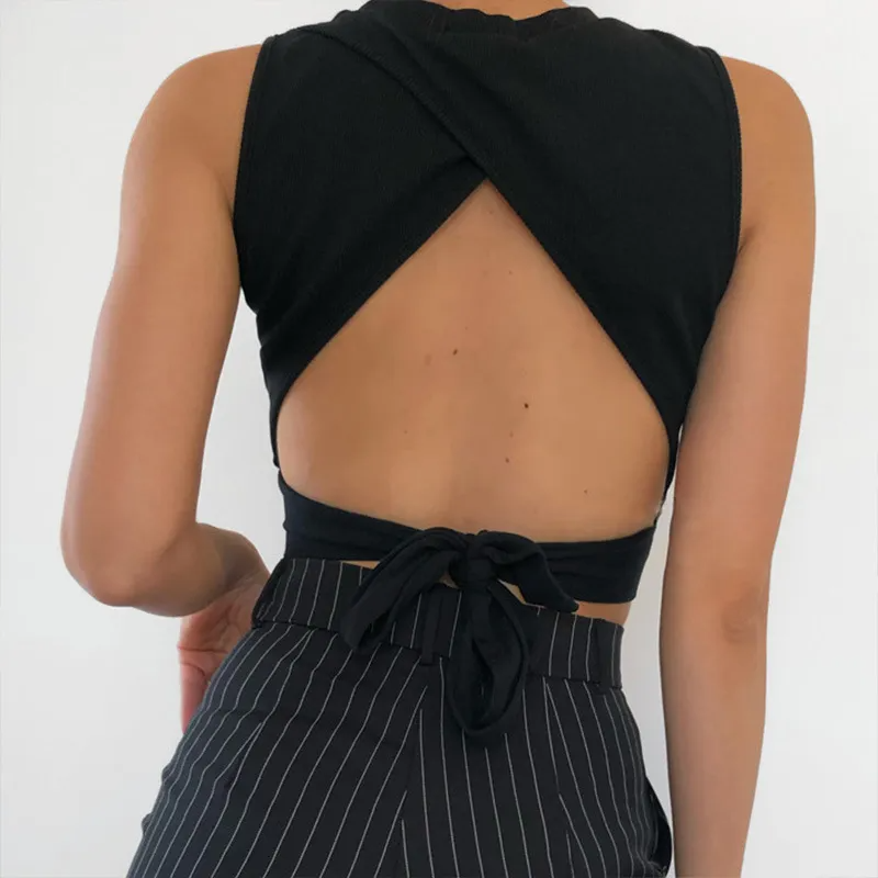Tied Together Open-Back Mock Neck Crop Top  Castello Clothing Line   