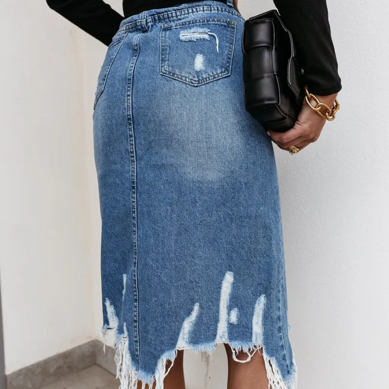 Ripped to Shreds Distressed Denim Skirt  Castello Clothing Line   