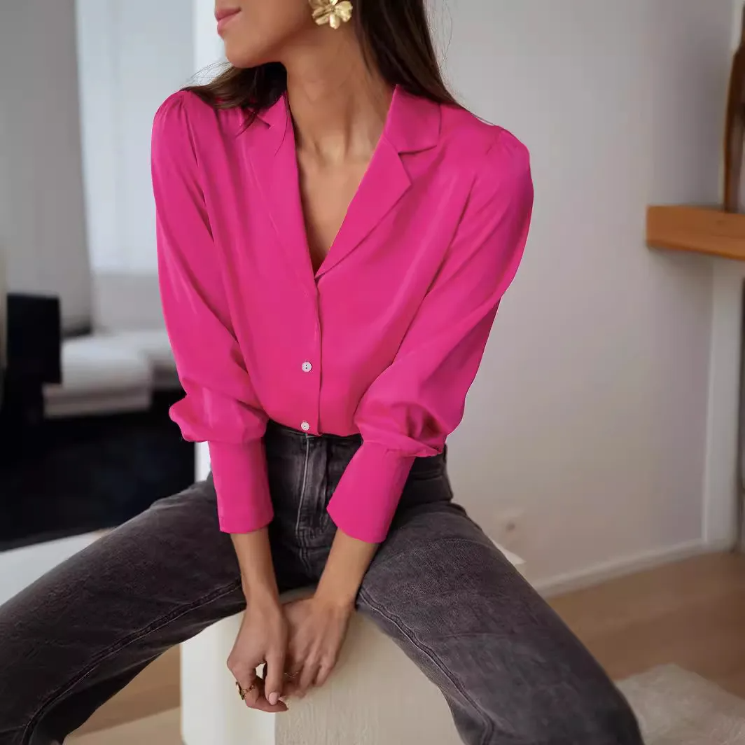 Crisp Appeal Button-Up Long Sleeve Blouse Castello Clothing Line