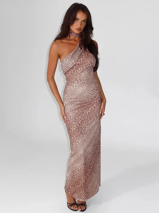 Amara Leopard Print Backless Halter Maxi Dress maxi dress Castello Clothing Line