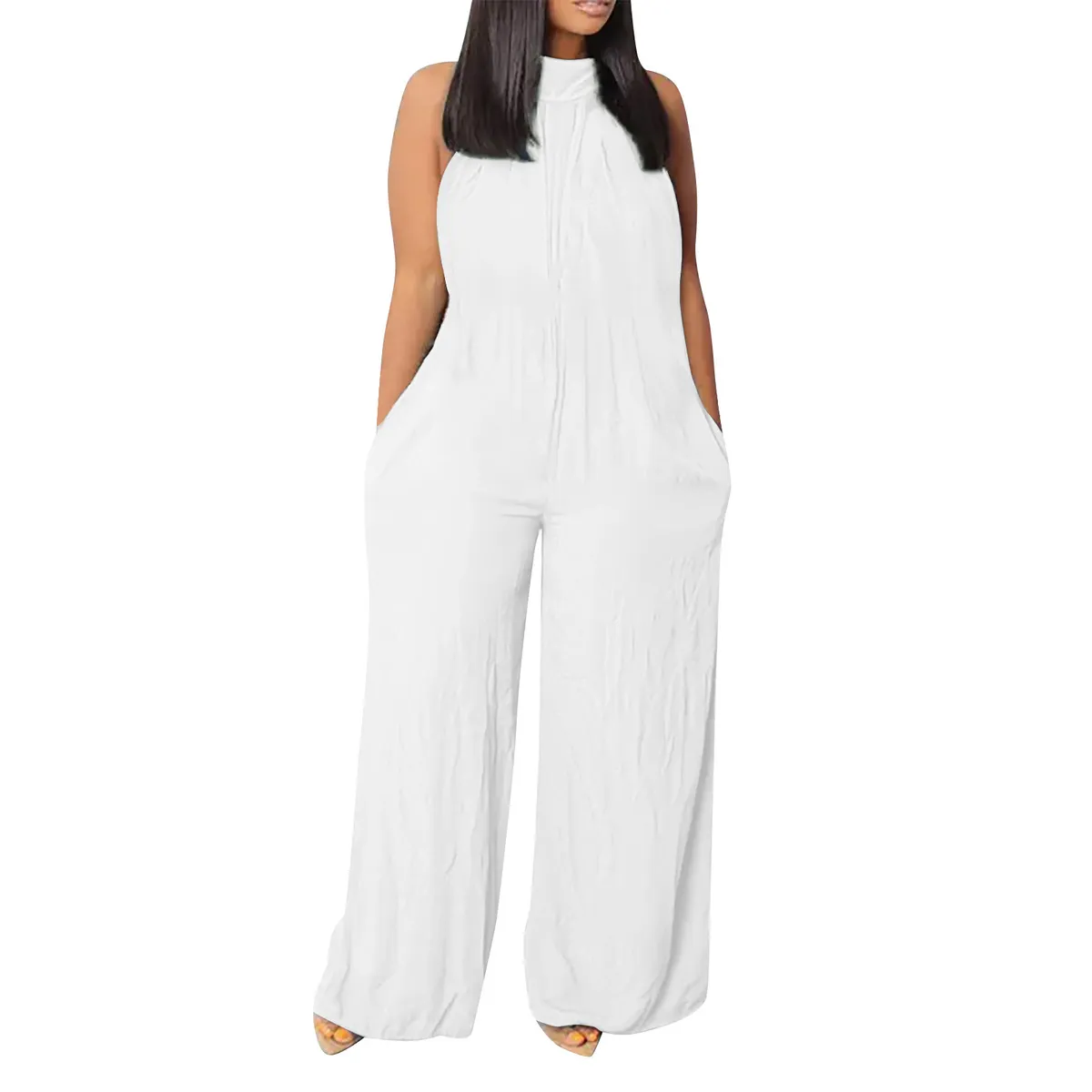 Noa Sleeveless Gathered High Neck Wide-Leg Jumpsuit women jumpsuits Castello Clothing Line