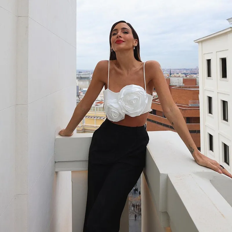 Rosette Romance Mesh Crop Top  Castello Clothing Line   